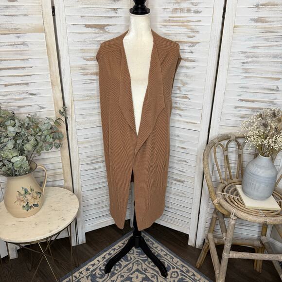 NIC+ZOE Women's XL Open Front Ribbed Longline Cardigan Vest Camel Brown - Picture 2 of 10